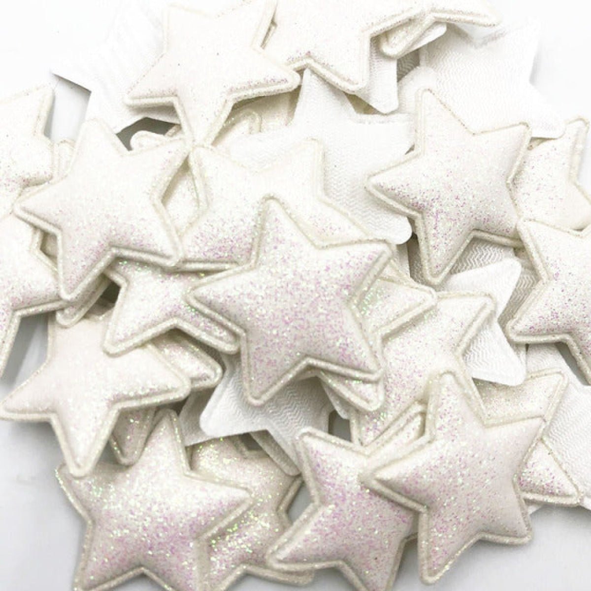 50pcs Sparkling Padded Glitter Stars Clothing Appliques DIY Apparel Accessories Christmas Decorations Large Patch Craft Toy Shapes PU Leather - White - Asia Sell