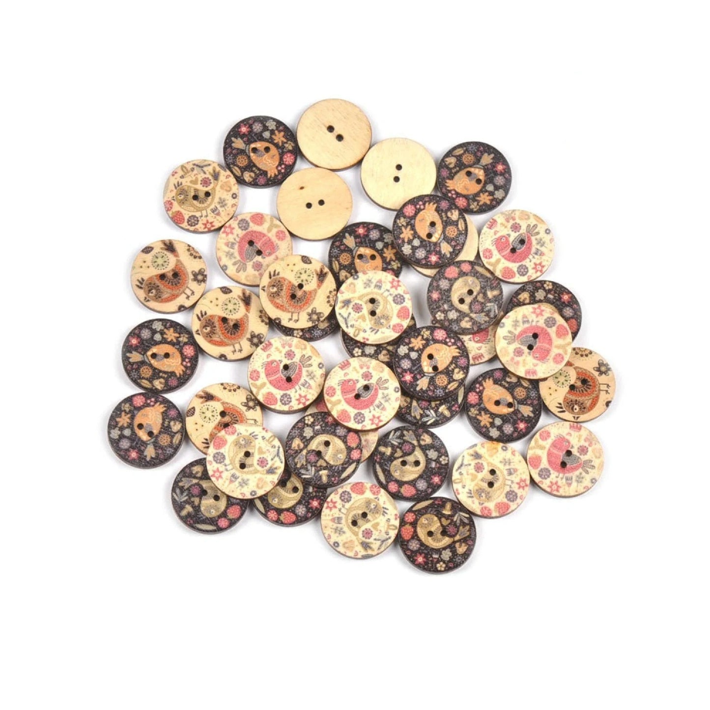 50pcs Vintage Cute Bird Printed Wooden Buttons For Sewing Clothing Scrapbooking DIY Crafts Kids Garment Handmade Supplies - - Asia Sell