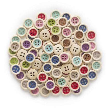 50pcs Wooden Buttons 4 Hole 15mm Multicoloured Round Clothing Sewing Colourful - Centre Coloured - - Asia Sell