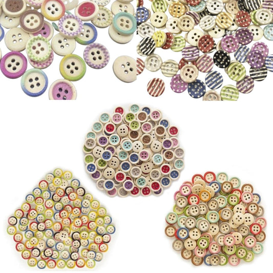 50pcs Wooden Buttons 4 Hole 15mm Multicoloured Round Clothing Sewing Colourful - Edge Multicoloured - - Asia Sell