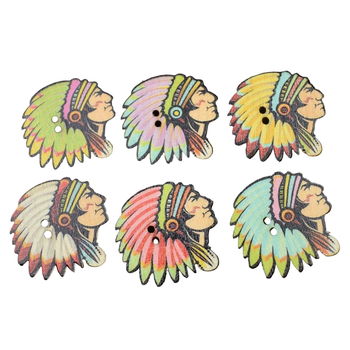 50pcs Wooden Buttons Native American Indians for Scrapbooking Sewing Clothing Crafts Button 30mm - - Asia Sell