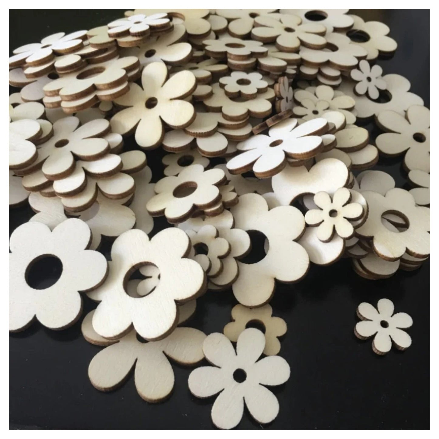 50pcs Wooden Flower Blank Forms DIY Crafts with Hole in Centre Blank Embellishments Wedding Decor - - Asia Sell