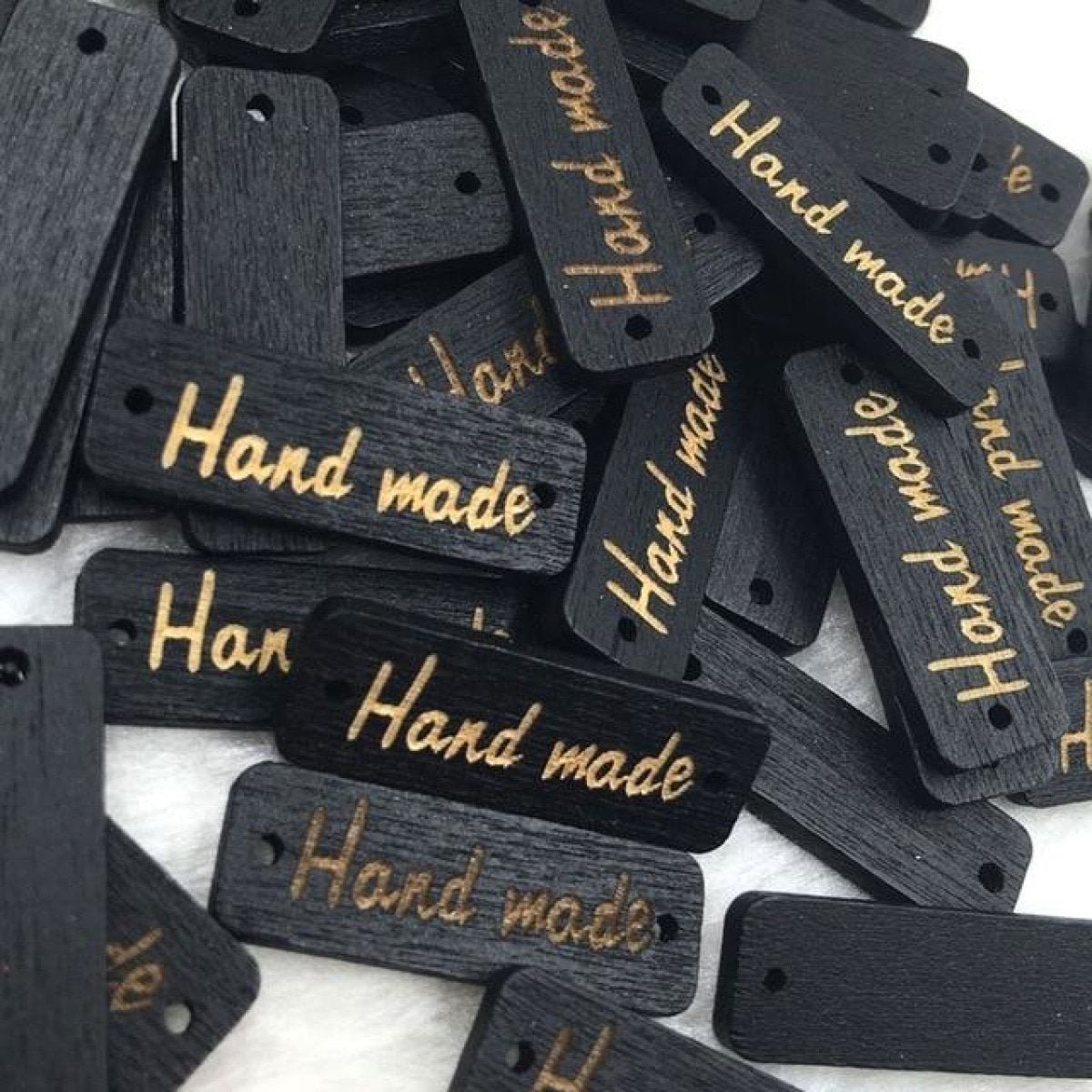 50pcs Wooden Handmade Hand Made Bag Labels Sewing Tags Clothing - Black Round 3 - Asia Sell