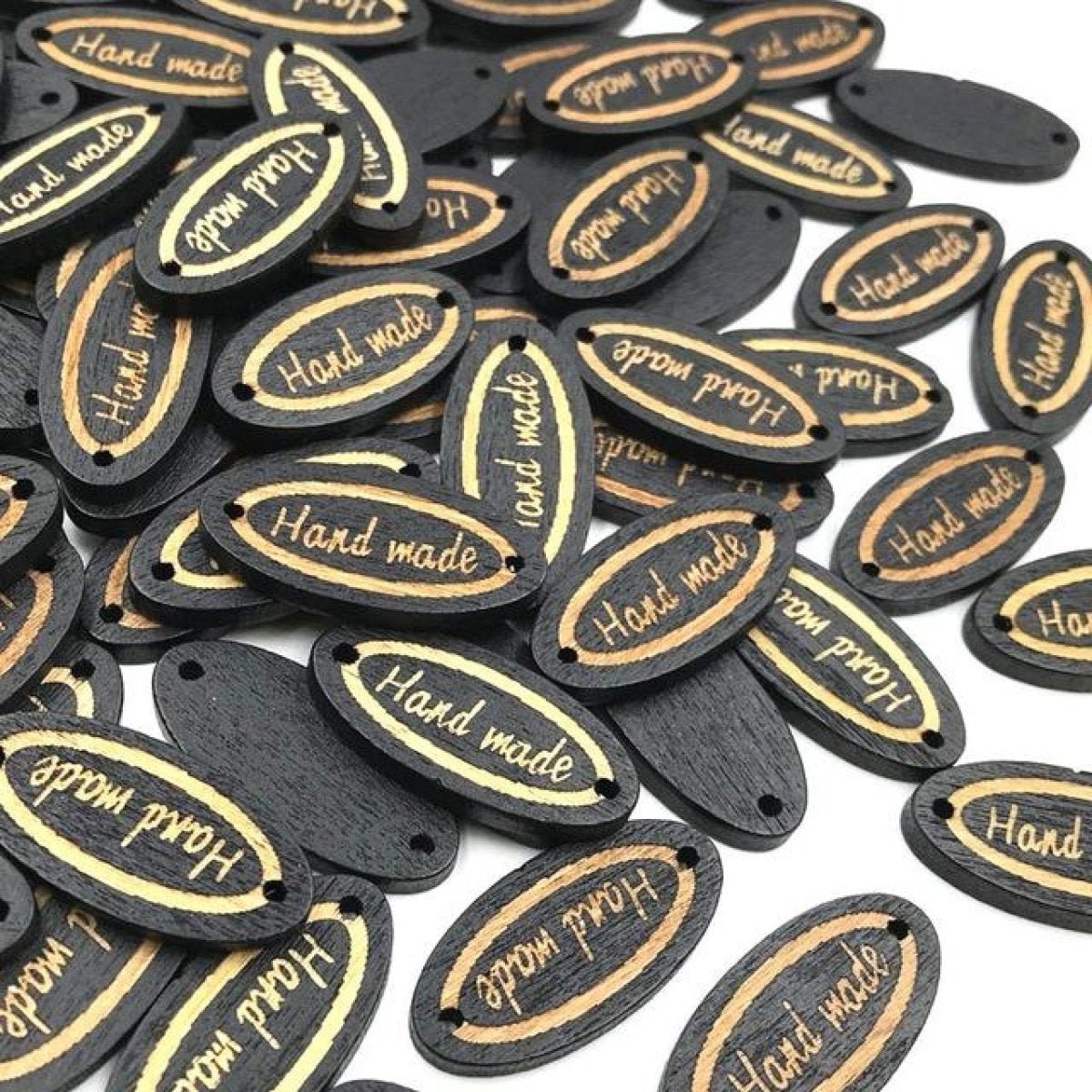 50pcs Wooden Handmade Hand Made Bag Labels Sewing Tags Clothing - Black Round 4 - Asia Sell