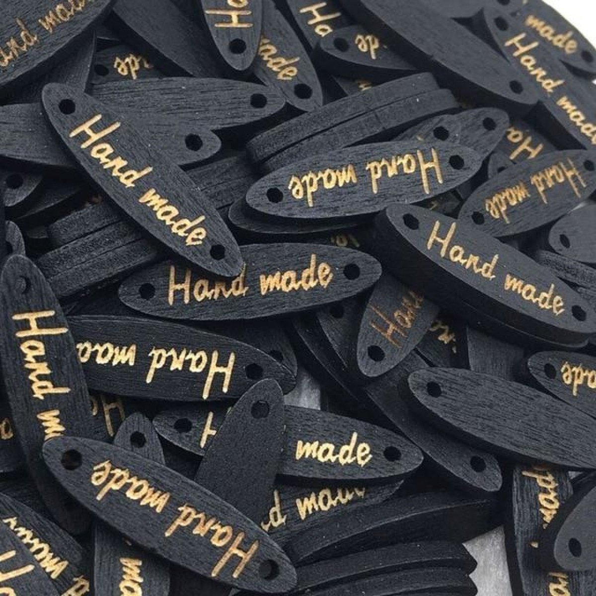 50pcs Wooden Handmade Hand Made Bag Labels Sewing Tags Clothing - Black Round 5 - Asia Sell