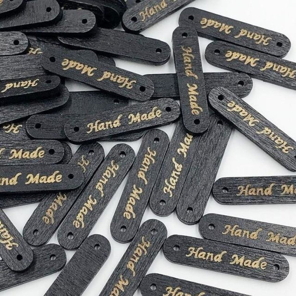 50pcs Wooden Handmade Hand Made Bag Labels Sewing Tags Clothing - Black Round 6 - Asia Sell