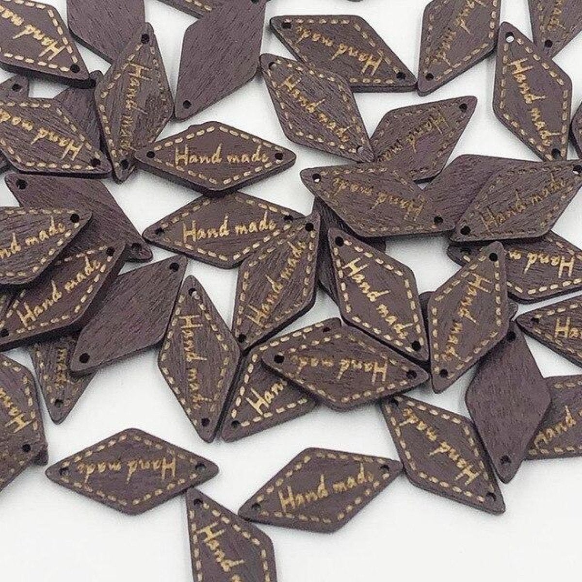 50pcs Wooden Handmade Hand Made Bag Labels Sewing Tags Clothing - Brown Diamond - Asia Sell