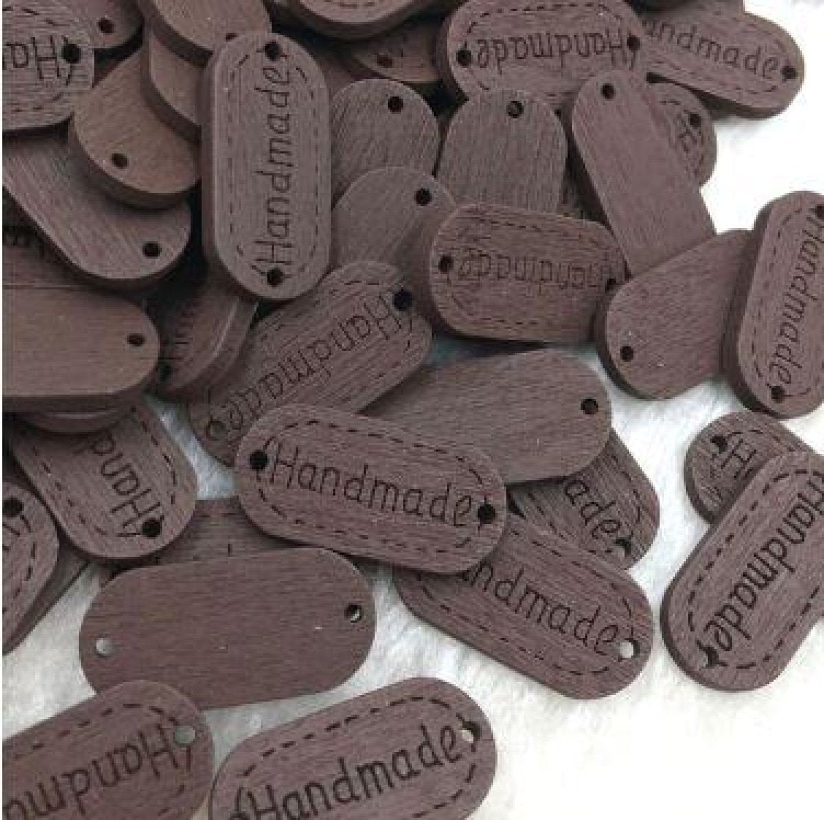 50pcs Wooden Handmade Hand Made Bag Labels Sewing Tags Clothing - Brown Round 1 - Asia Sell