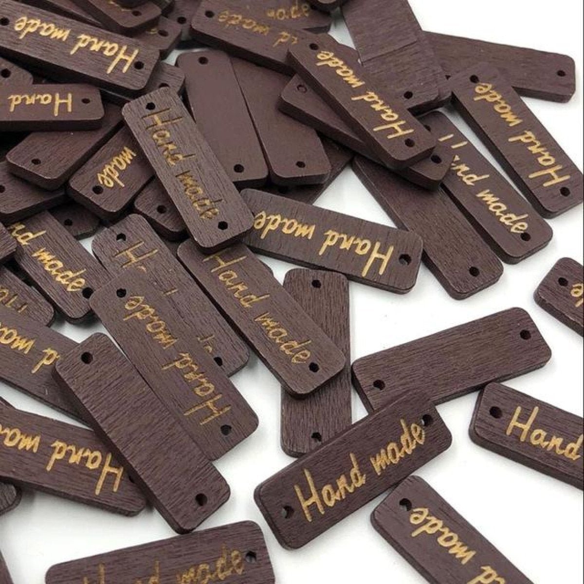 50pcs Wooden Handmade Hand Made Bag Labels Sewing Tags Clothing - Brown Round 3 - Asia Sell