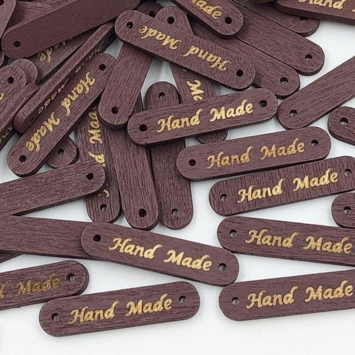 50pcs Wooden Handmade Hand Made Bag Labels Sewing Tags Clothing - Brown Round 6 - Asia Sell