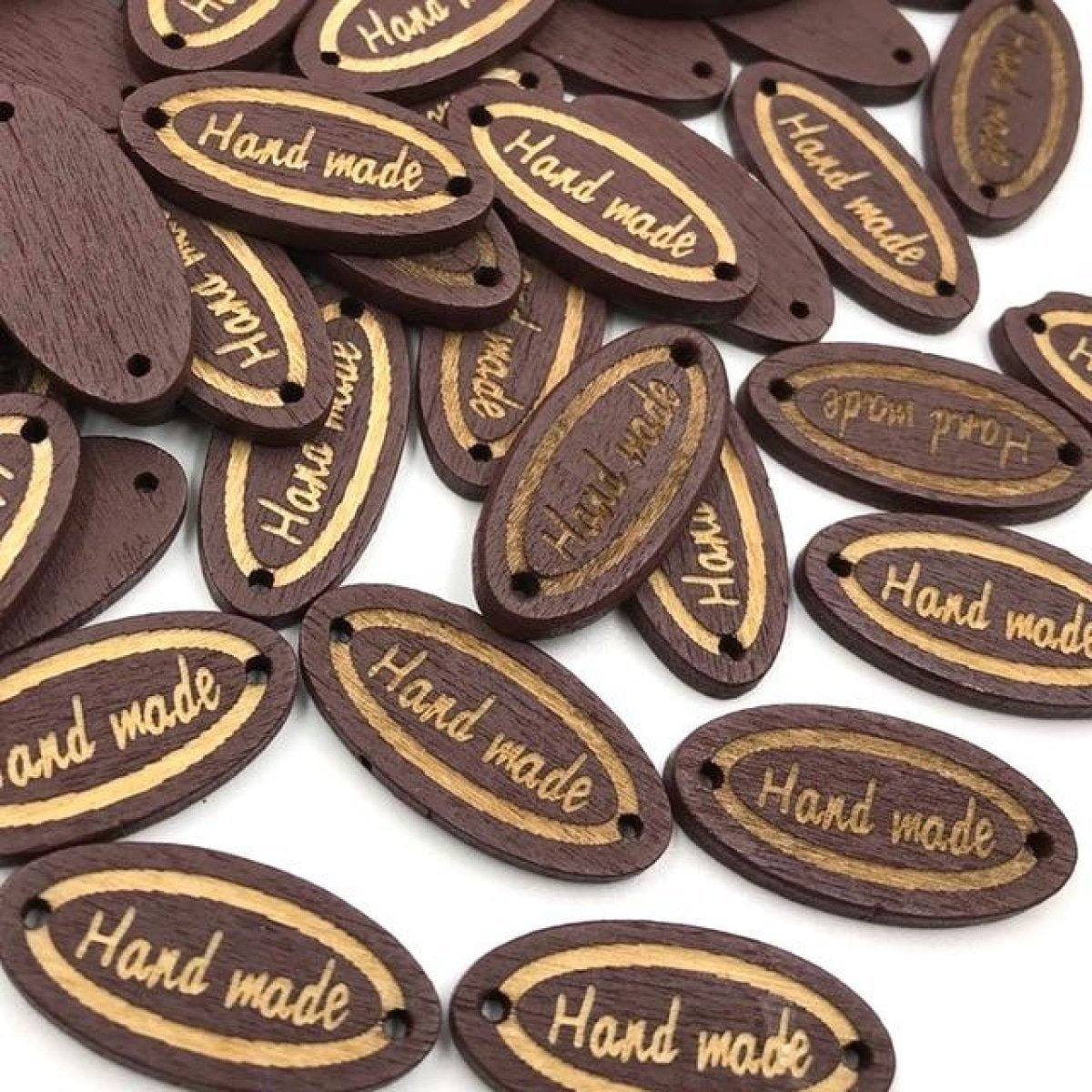 50pcs Wooden Handmade Hand Made Bag Labels Sewing Tags Clothing - Dark Natural Rectangular - Asia Sell