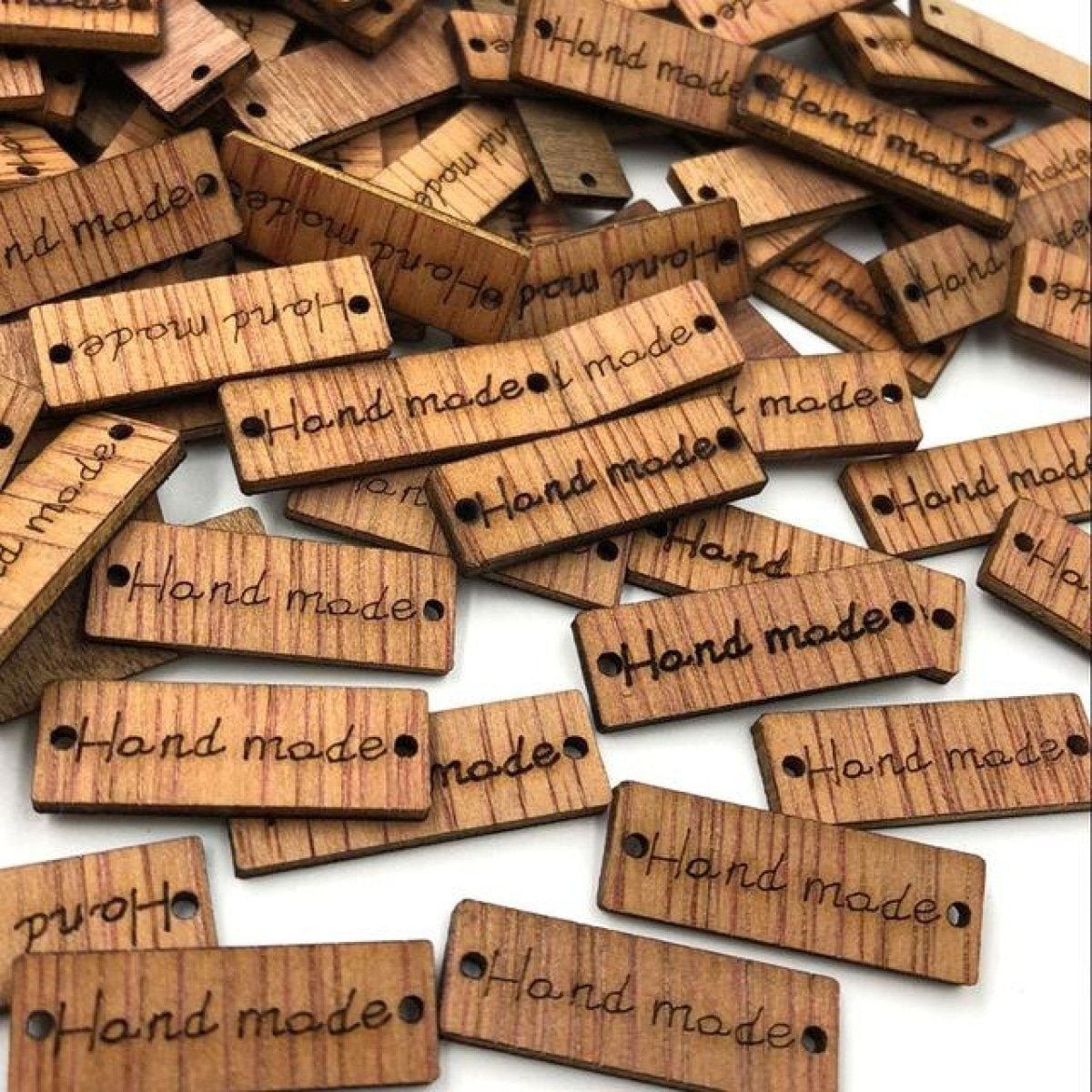 50pcs Wooden Handmade Hand Made Bag Labels Sewing Tags Clothing - Dark Natural Rectangular - Asia Sell
