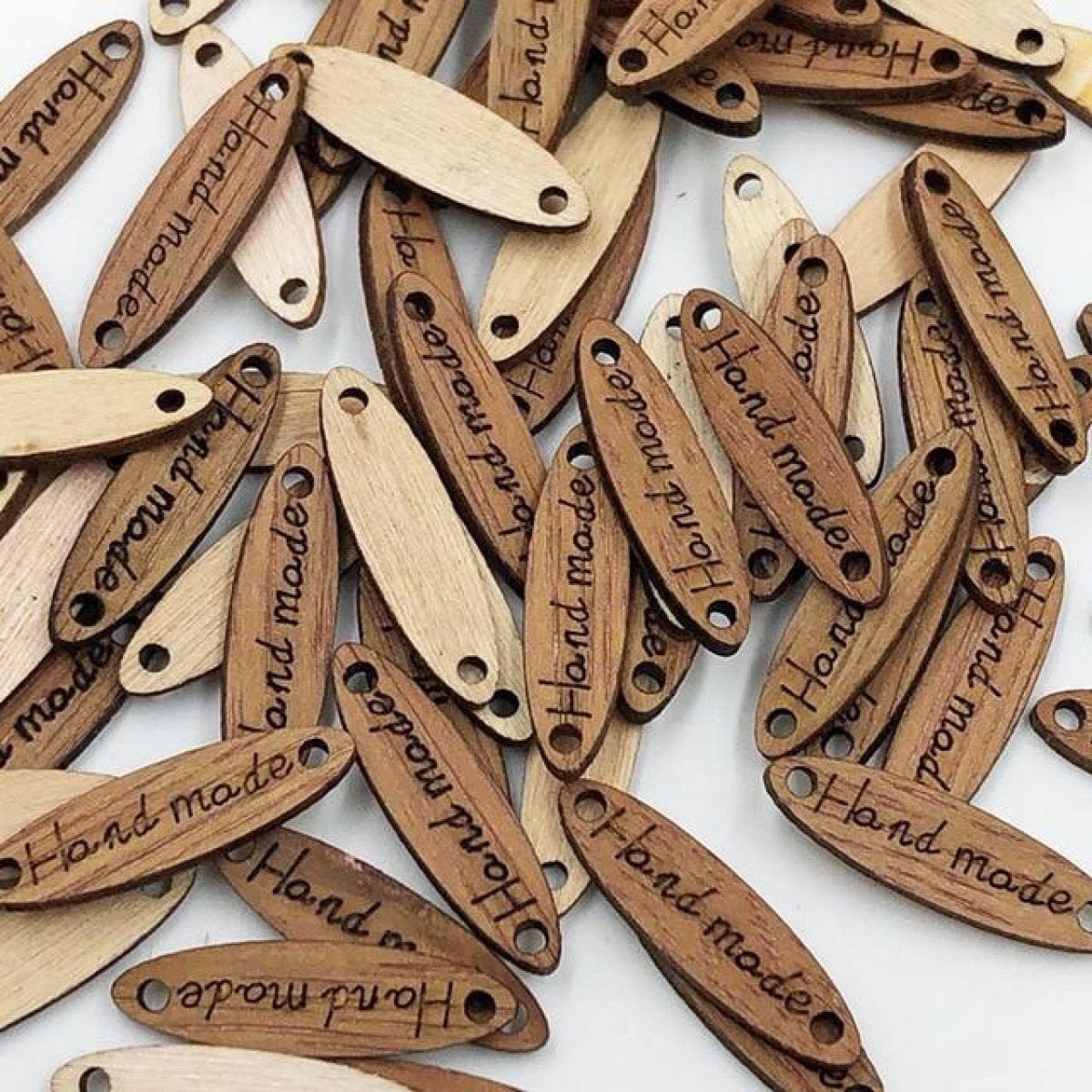 50pcs Wooden Handmade Hand Made Bag Labels Sewing Tags Clothing - Dark Natural Round 5 - Asia Sell