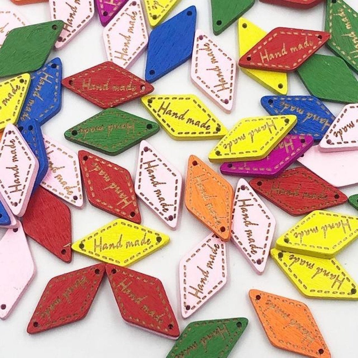 50pcs Wooden Handmade Hand Made Bag Labels Sewing Tags Clothing - Multicoloured Diamond - Asia Sell