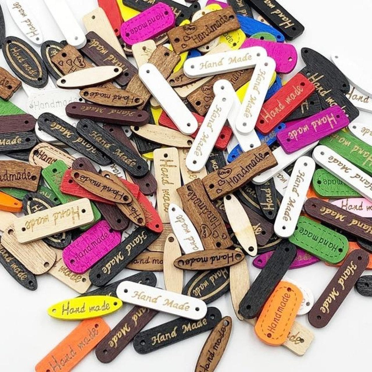 50pcs Wooden Handmade Hand Made Bag Labels Sewing Tags Clothing - Multicoloured Mixed - Asia Sell