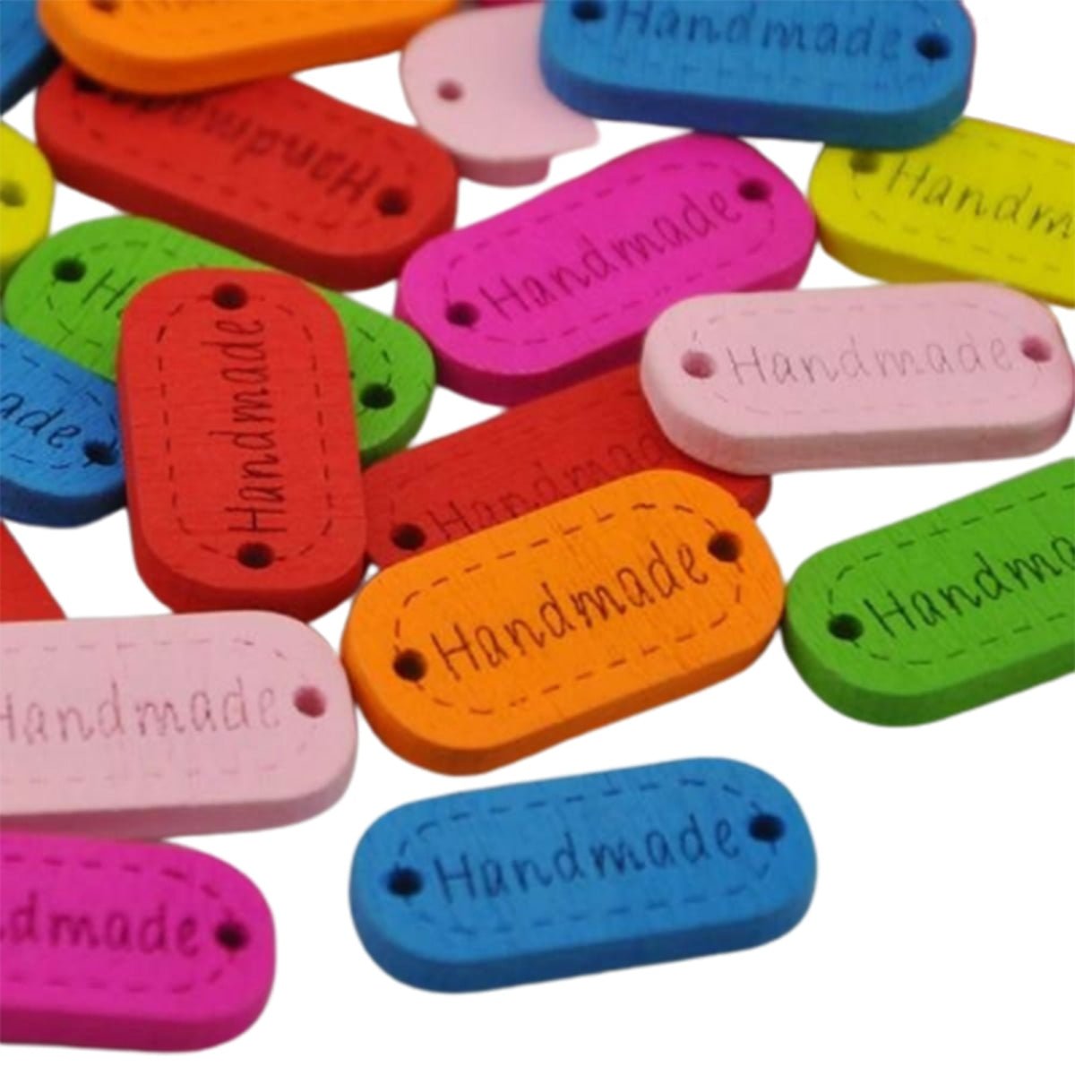 50pcs Wooden Handmade Hand Made Bag Labels Sewing Tags Clothing - Multicoloured Round 1 - Asia Sell