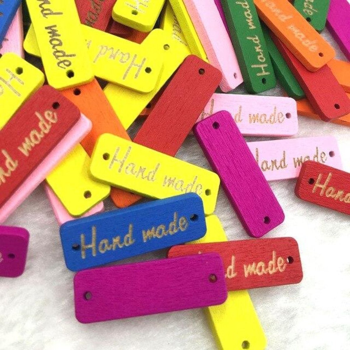 50pcs Wooden Handmade Hand Made Bag Labels Sewing Tags Clothing - Multicoloured Round 3 - Asia Sell