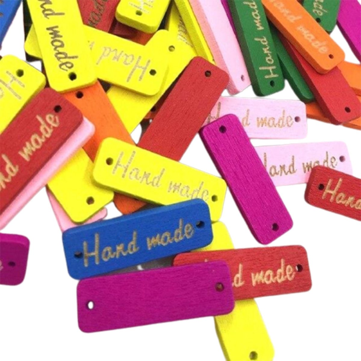 50pcs Wooden Handmade Hand Made Bag Labels Sewing Tags Clothing - Multicoloured Round 5 - Asia Sell