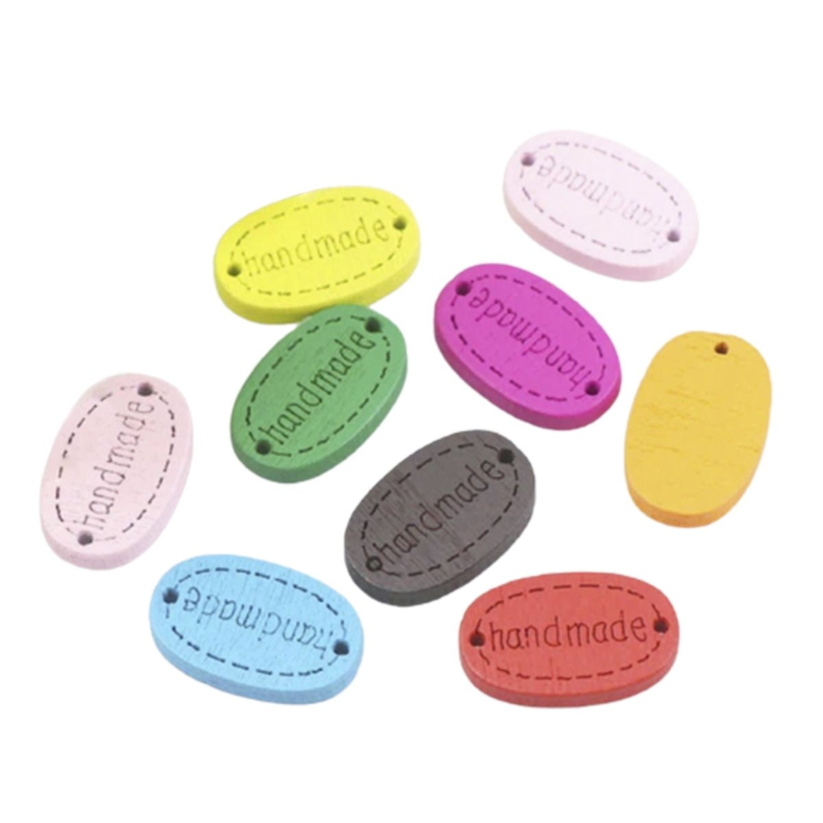50pcs Wooden Handmade Hand Made Bag Labels Sewing Tags Clothing - Multicoloured Round 7 - Asia Sell
