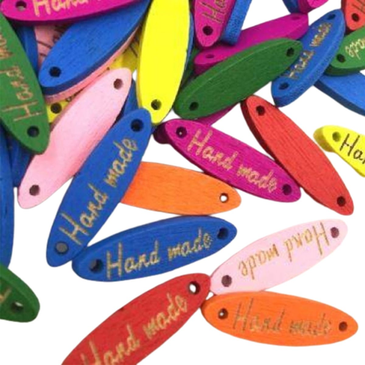50pcs Wooden Handmade Hand Made Bag Labels Sewing Tags Clothing - Multicoloured Round 7 - Asia Sell