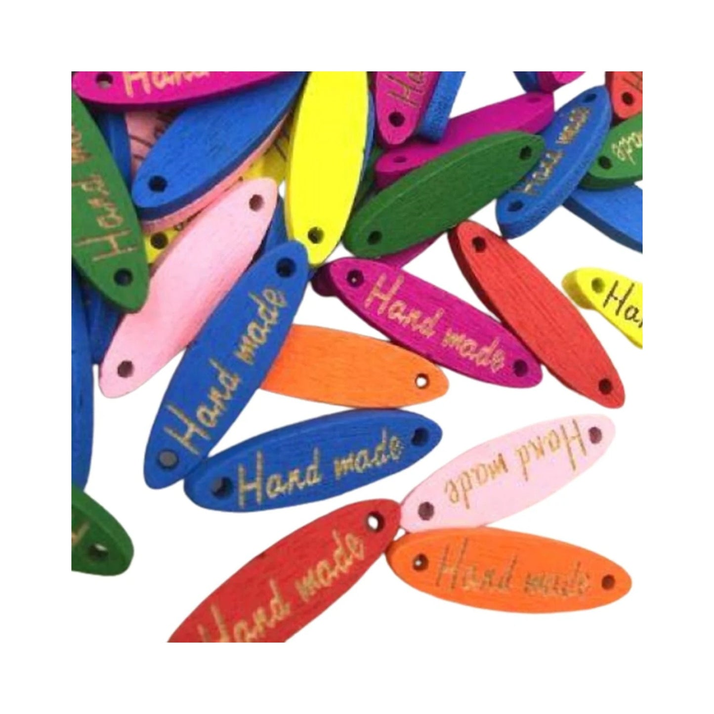 50pcs Wooden Handmade Hand Made Bag Labels Sewing Tags Clothing - Multicoloured Round 7 - Asia Sell