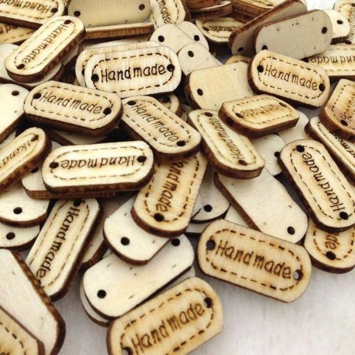 50pcs Wooden Handmade Hand Made Bag Labels Sewing Tags Clothing - Natural Round 2 - Asia Sell