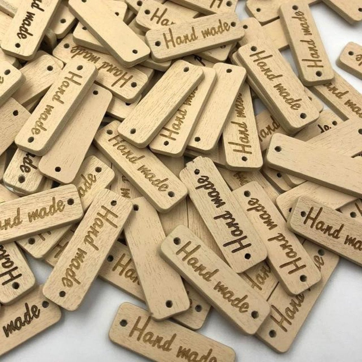 50pcs Wooden Handmade Hand Made Bag Labels Sewing Tags Clothing - Natural Round 3 - Asia Sell