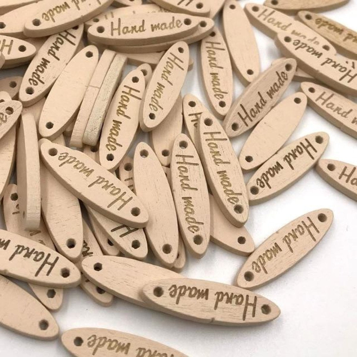 50pcs Wooden Handmade Hand Made Bag Labels Sewing Tags Clothing - Natural Round 5 - Asia Sell