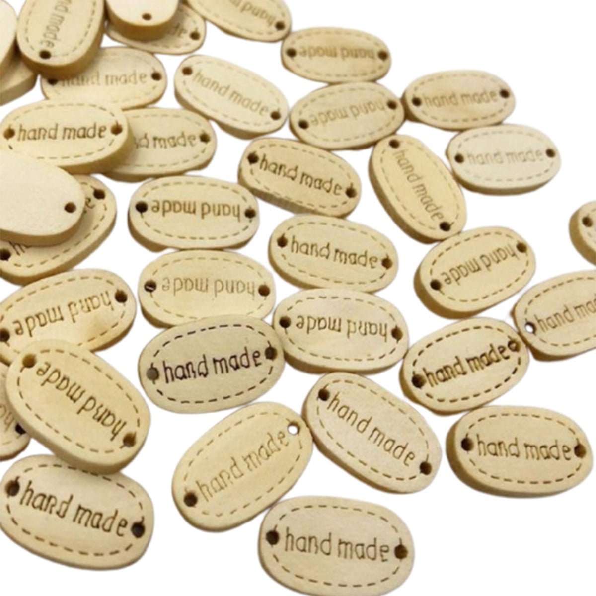50pcs Wooden Handmade Hand Made Bag Labels Sewing Tags Clothing - Natural Round 7 - Asia Sell