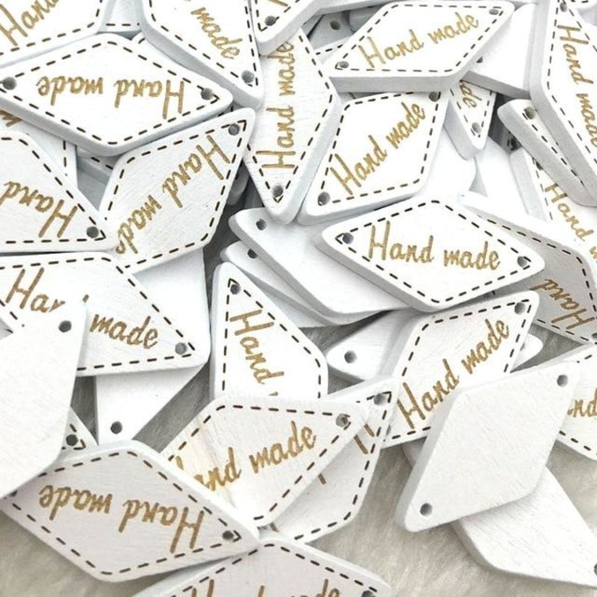 50pcs Wooden Handmade Hand Made Bag Labels Sewing Tags Clothing - White Diamond - Asia Sell