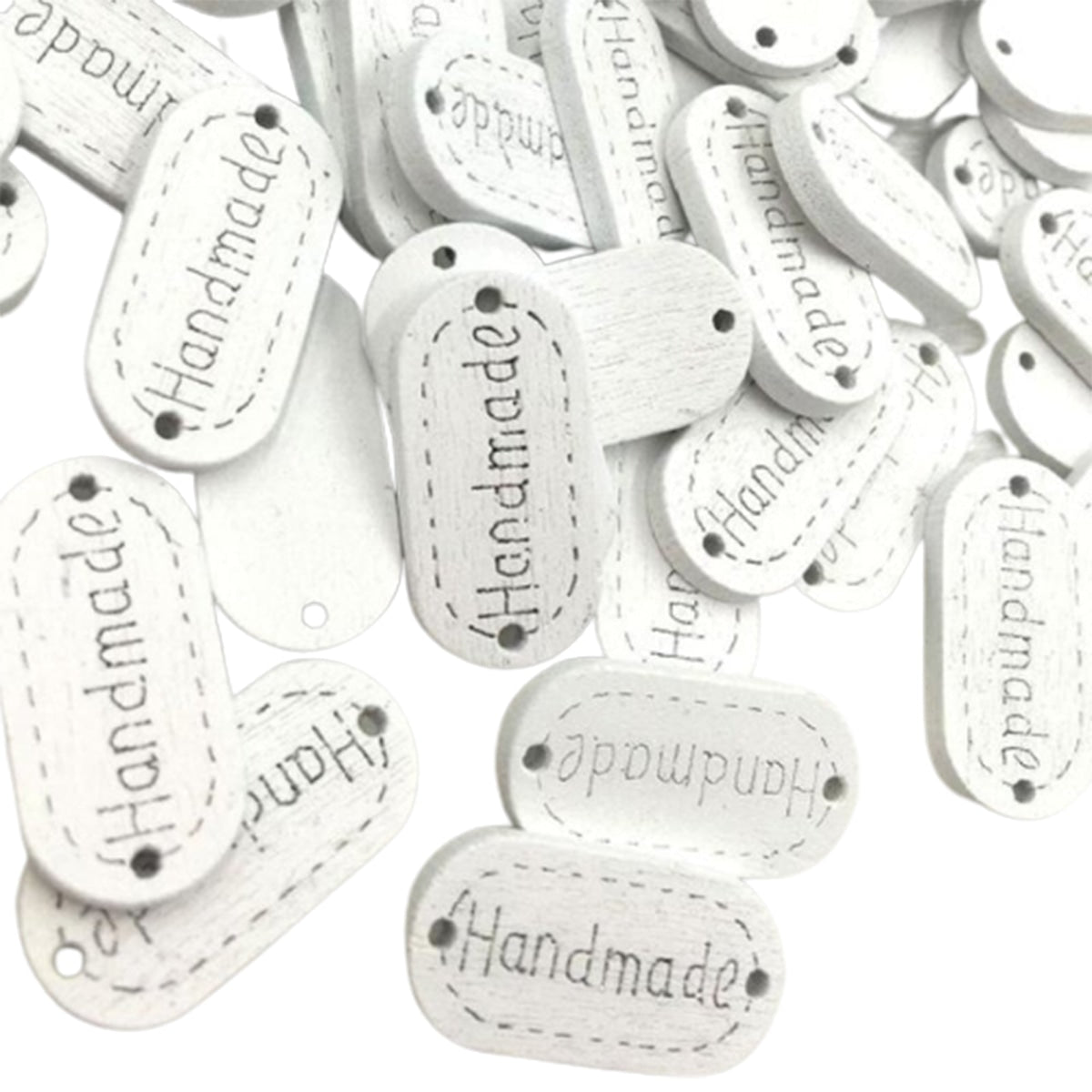 50pcs Wooden Handmade Hand Made Bag Labels Sewing Tags Clothing - White Round 1 - Asia Sell
