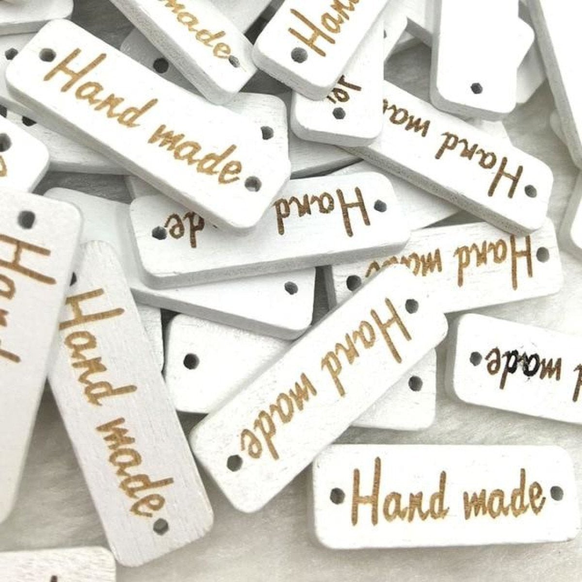 50pcs Wooden Handmade Hand Made Bag Labels Sewing Tags Clothing - White Round 3 - Asia Sell