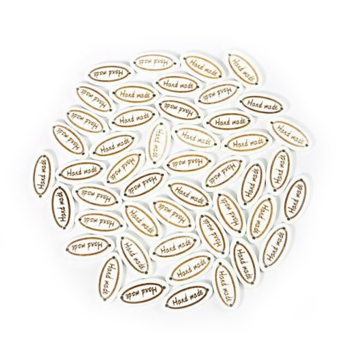 50pcs Wooden Handmade Hand Made Bag Labels Sewing Tags Clothing - White Round 4 - Asia Sell