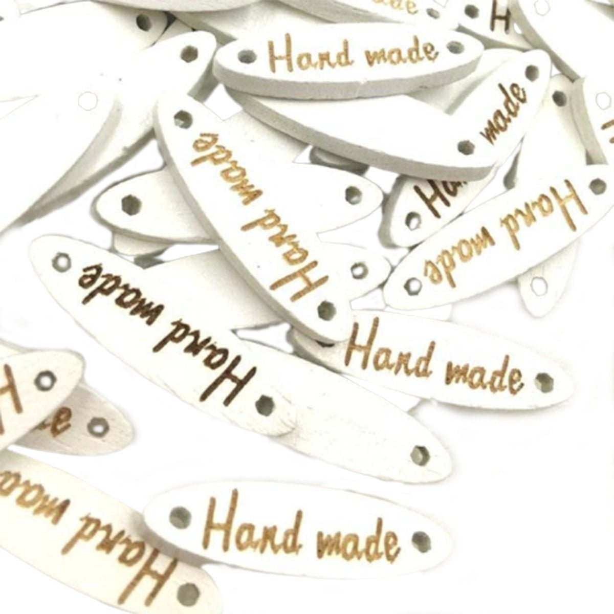 50pcs Wooden Handmade Hand Made Bag Labels Sewing Tags Clothing - White Round 5 - Asia Sell