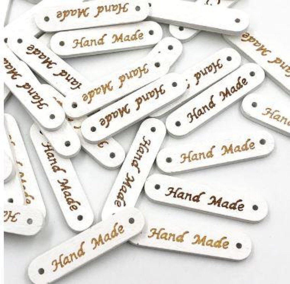 50pcs Wooden Handmade Hand Made Bag Labels Sewing Tags Clothing - White Round 6 - Asia Sell