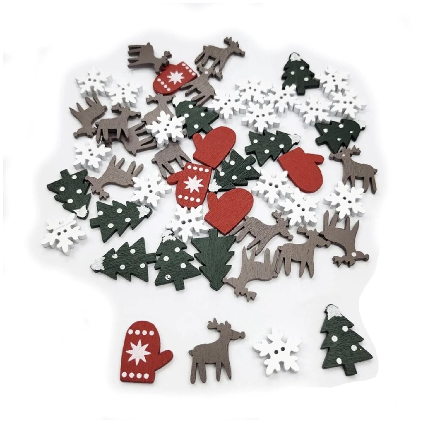 50pcs Wooden Ornaments Christmas Wood Decorative Reindeer Snowflake Glove Tree Shapes Diy Handicraft Christmas 27mm Crafts Scrapbooking - - Asia Sell