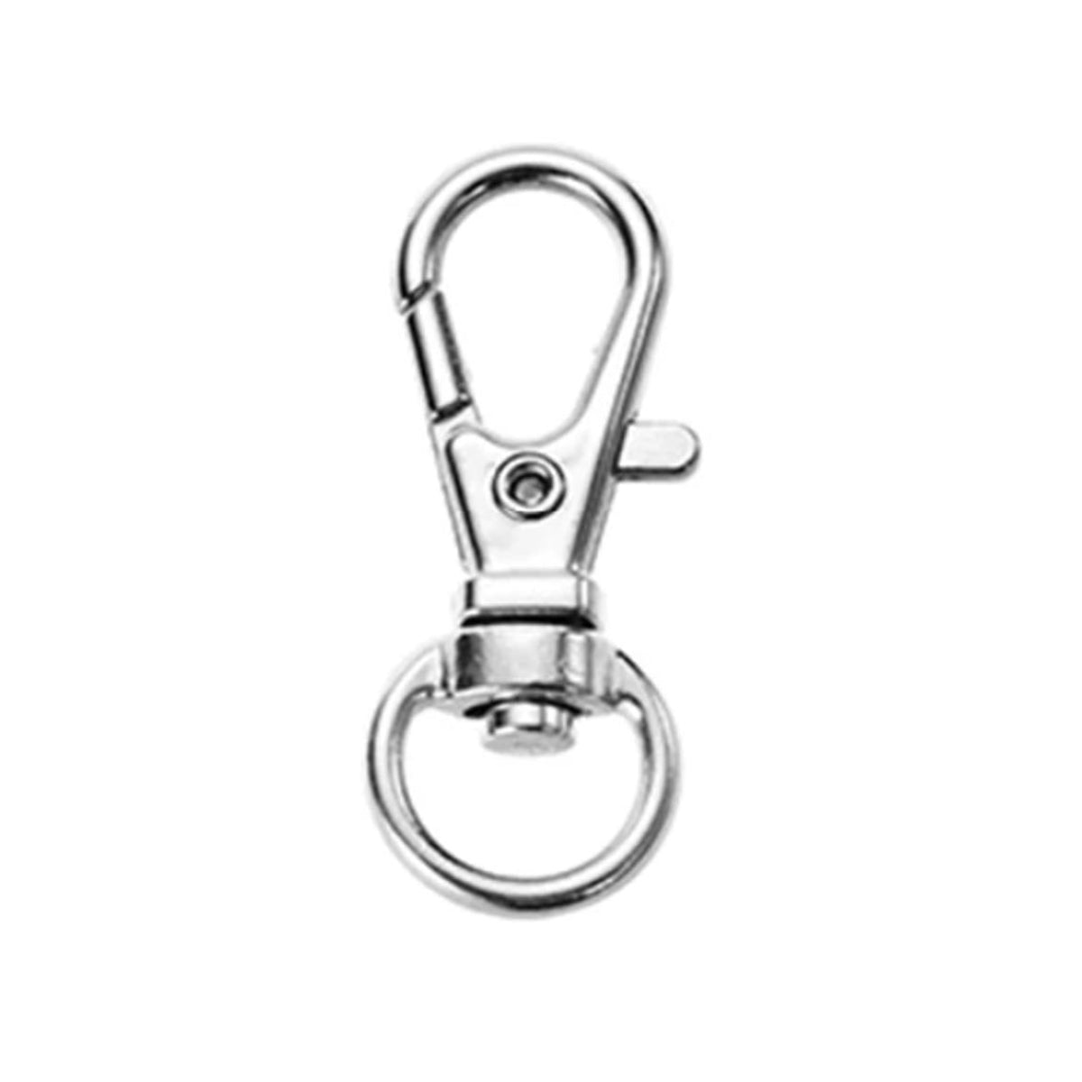 A single silver-colored metal lobster clasp swivel trigger clip with a snap hook, designed for use in keyring applications.
