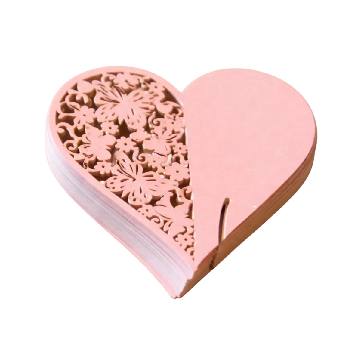 Heart-shaped pink wedding table placeholders with laser cut butterfly designs | Asia Sell