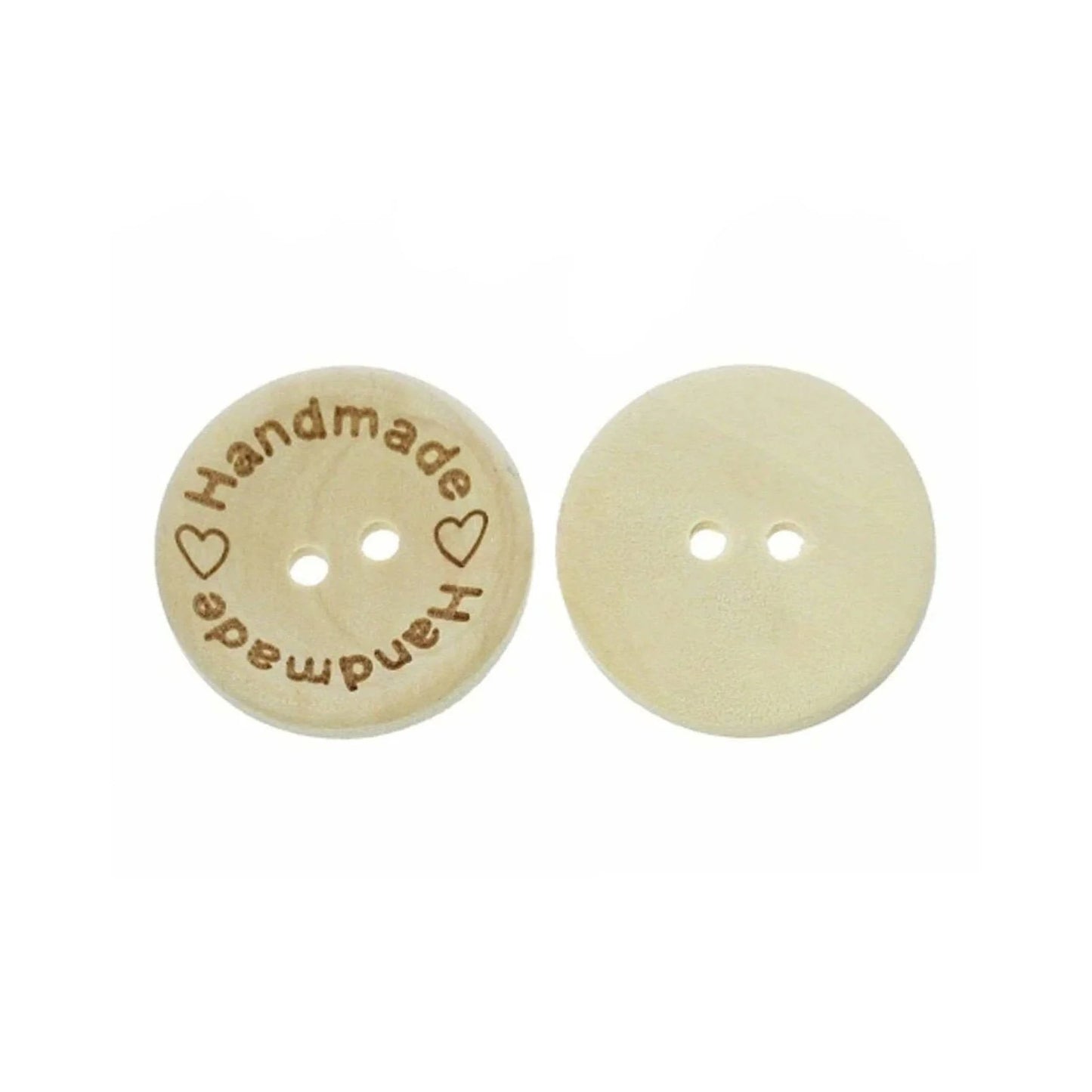 50x 15mm "Handmade Handmade" Round Wooden Buttons Handmade Clothes - Asia Sell
