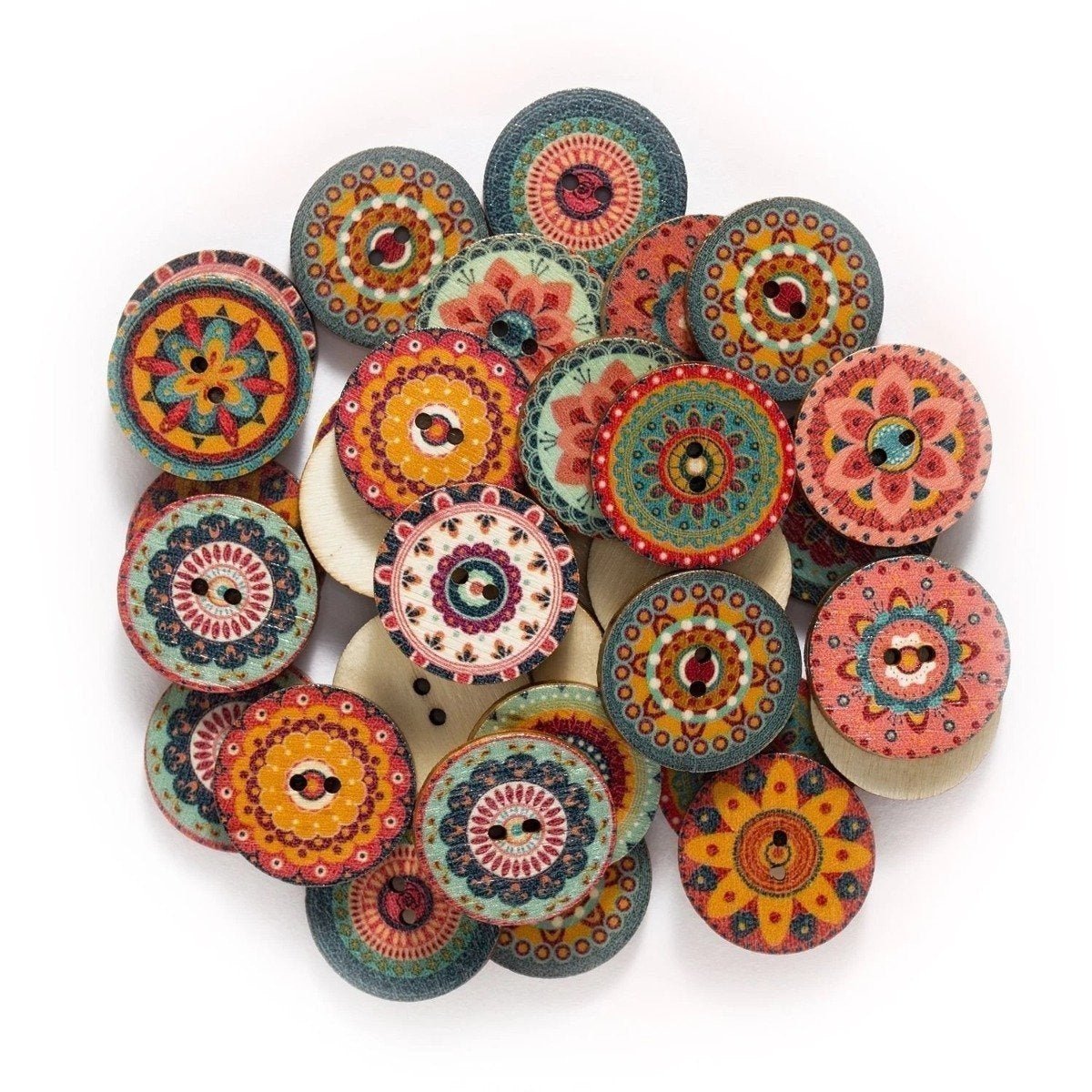50x Retro Wooden Buttons for Scrapbooking and Handmade Clothes 15-25mm Set A - 15mm Retro - Asia Sell