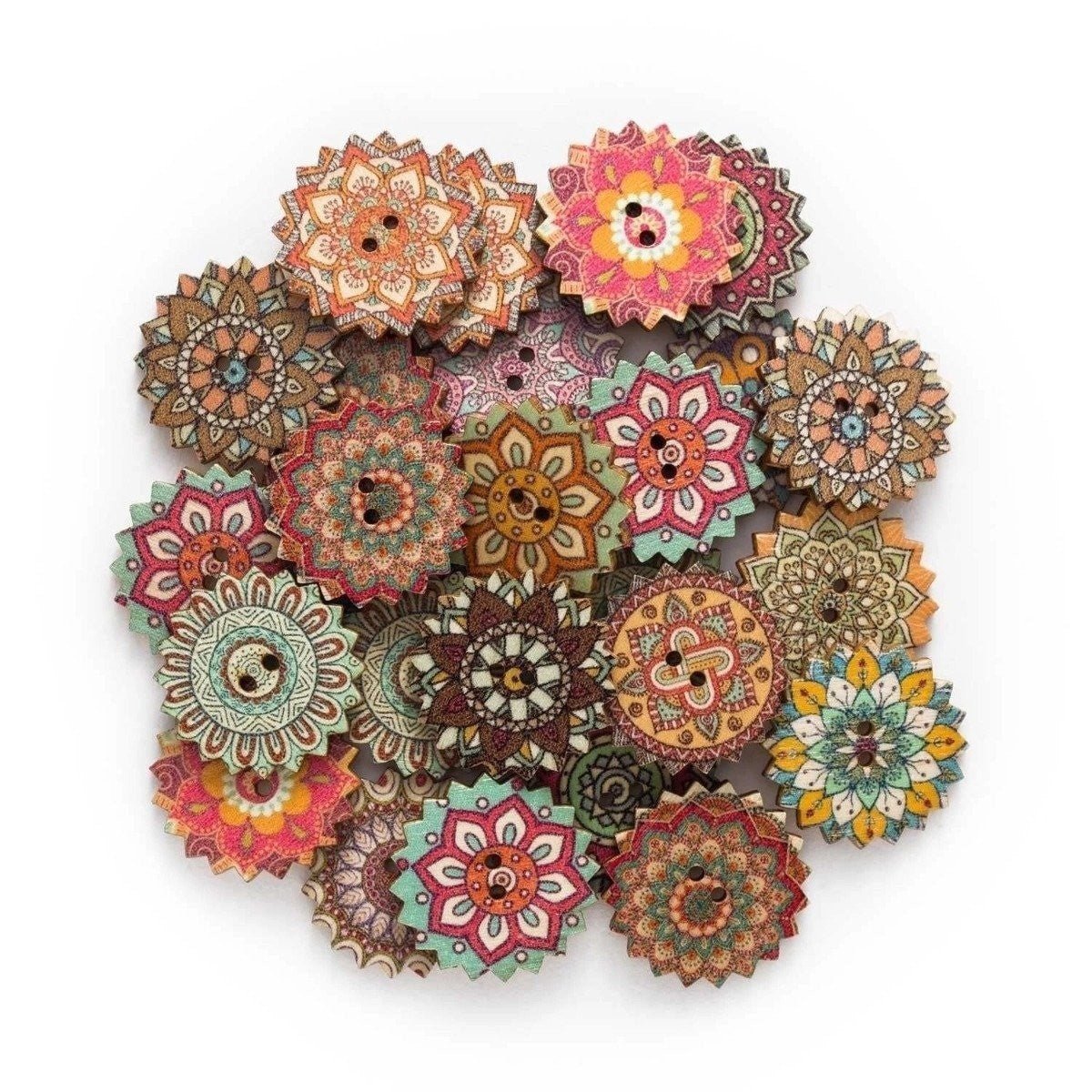 50x Retro Wooden Buttons for Scrapbooking and Handmade Clothes 15-25mm Set A - 20mm Flower - Asia Sell