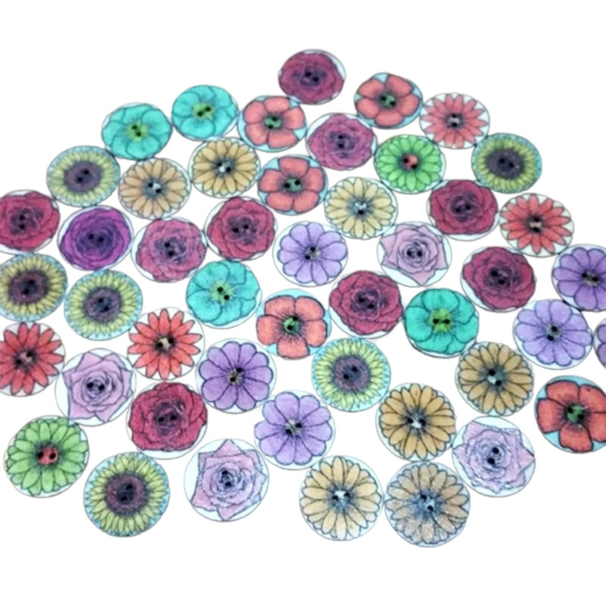 50x Retro Wooden Buttons for Scrapbooking and Handmade Clothes 15-25mm Set A - 20mm Flowers 2 - Asia Sell