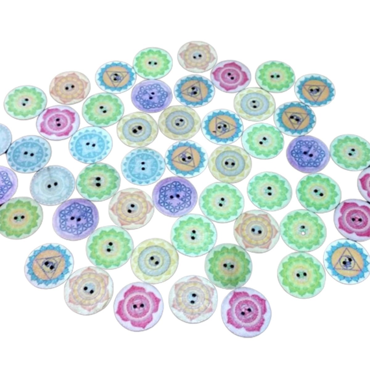 50x Retro Wooden Buttons for Scrapbooking and Handmade Clothes 15-25mm Set A - 20mm Geometric - Asia Sell
