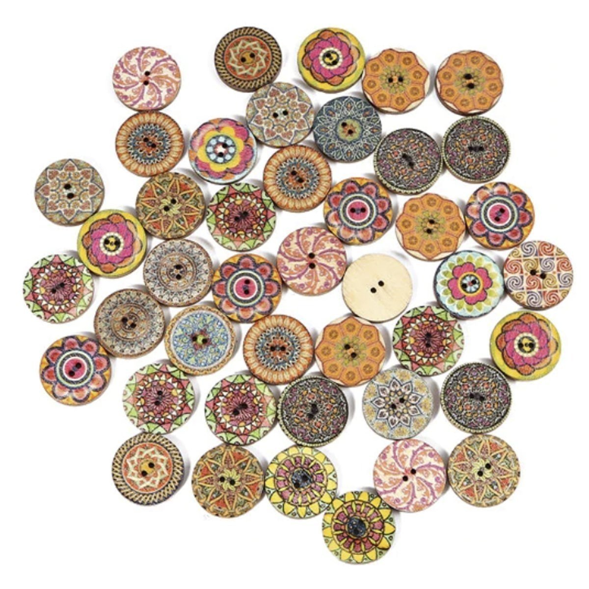 50x Retro Wooden Buttons for Scrapbooking and Handmade Clothes 15-25mm Set C - 25mm Pinwheel - Asia Sell
