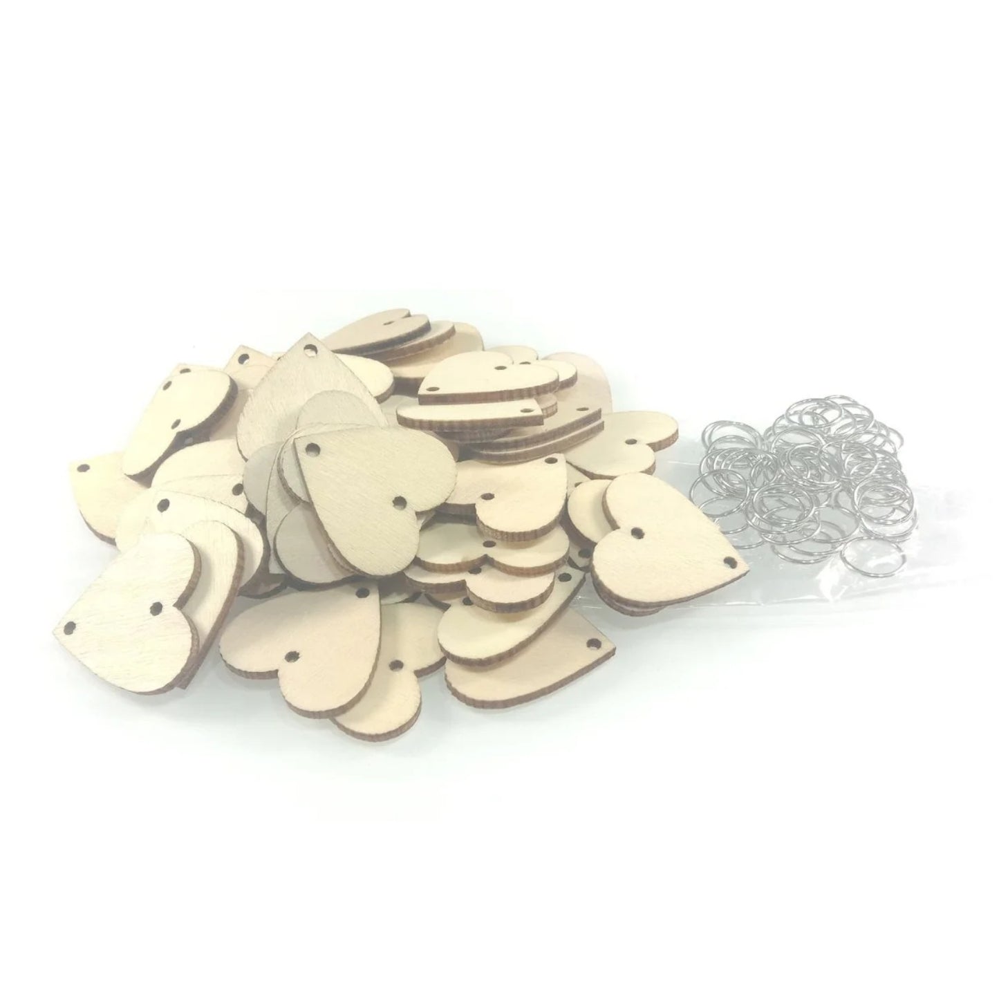 50x Wooden Circles Hearts Hanging Decor with Hole Rings Ornaments DIY Crafts - Circles - Asia Sell