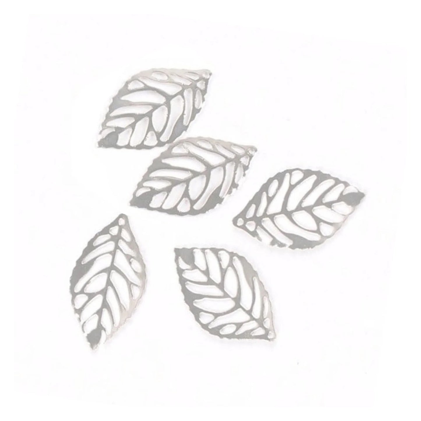 50x Metal Filigree Leaves Bracelet Bangles Scrapbooking 23x14mm Charms Leaf Shape Crafts - Light Silver