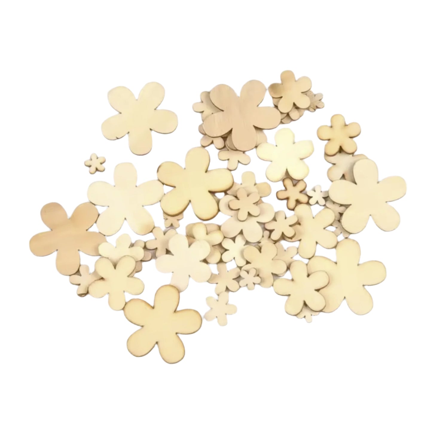 50pcs 15-40mm Natural Wooden Flower Shape Blanks Forms Scrapbooking Crafts Sketching