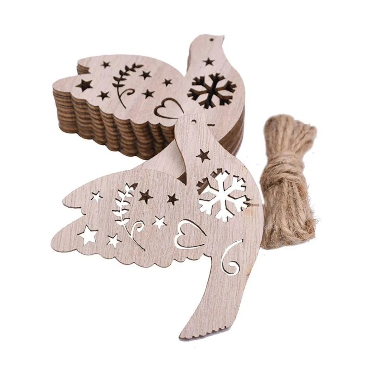 5/10pcs Christmas Wooden Pendant Hanging Ornament w/String Xmas Tree Santa Claus Star Snowman Decoration - 5pcs Bird - Asia Sell