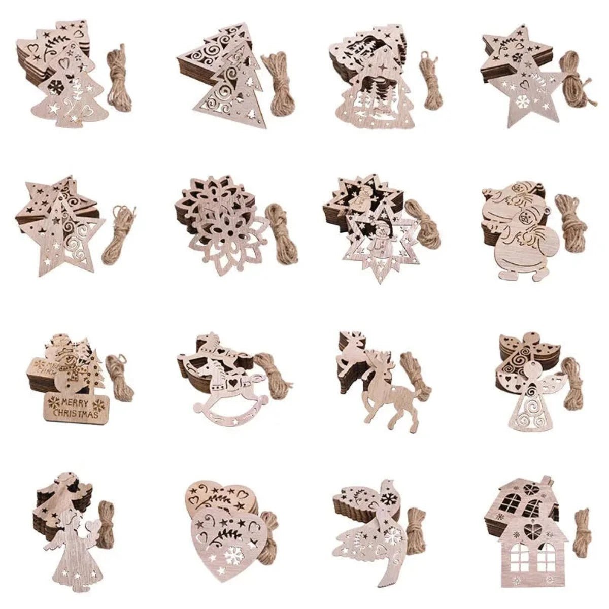 5/10pcs Christmas Wooden Pendant Hanging Ornament w/String Xmas Tree Santa Claus Star Snowman Decoration - 5pcs Bird - Asia Sell