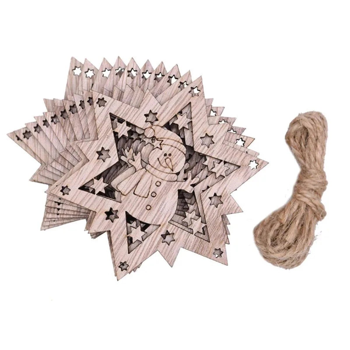 5/10pcs Christmas Wooden Pendant Hanging Ornament w/String Xmas Tree Santa Claus Star Snowman Decoration - 5pcs Bird - Asia Sell